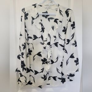 Alfred Sung blouse white black floral large